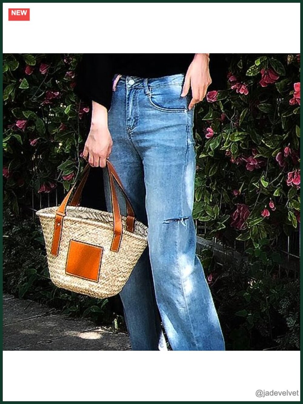 Natural Straw Woven Tote Bag with PU Leather Strap Top Handle - Picture 3 of 6